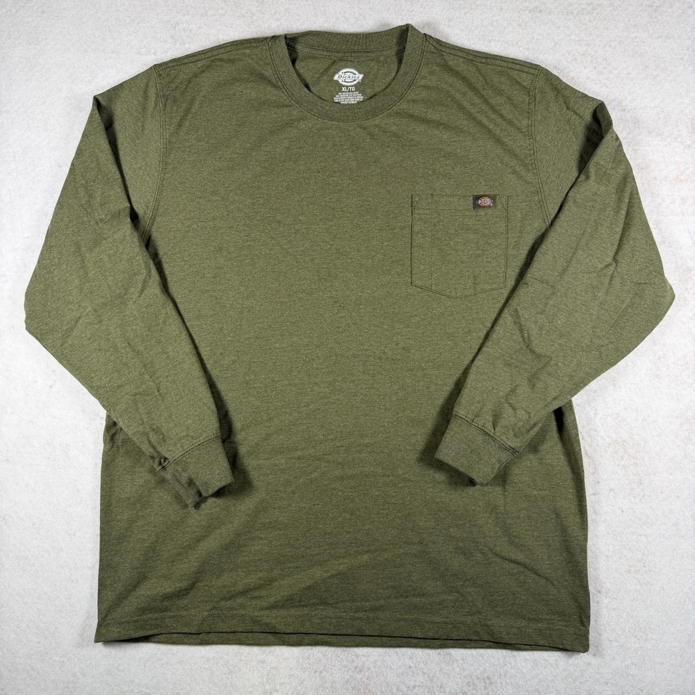 Dickies Long Sleeve Pocket T-Shirt Mens XL‎ Green Cotton Blend Heavyweight Crew